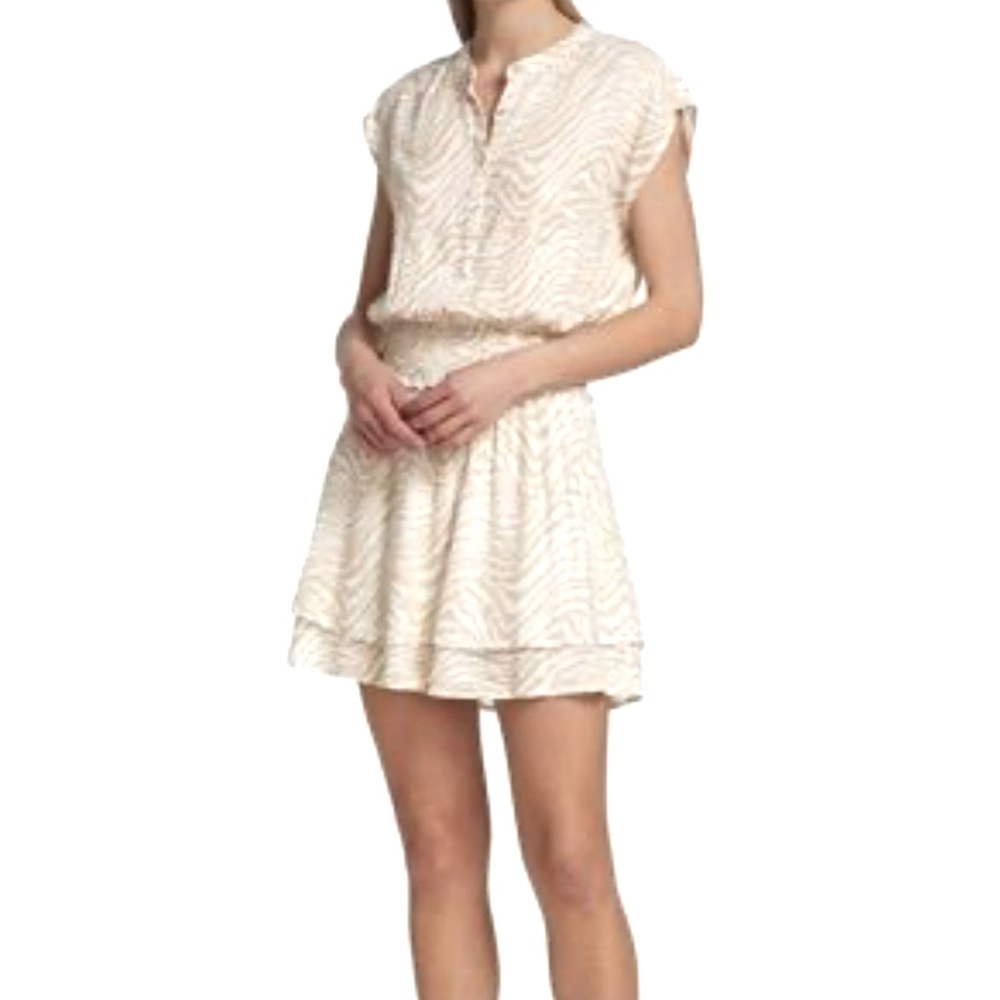 Rails Angelina Tan Abstract Tiger Print Linen Blend Mini Dress Sz Small
